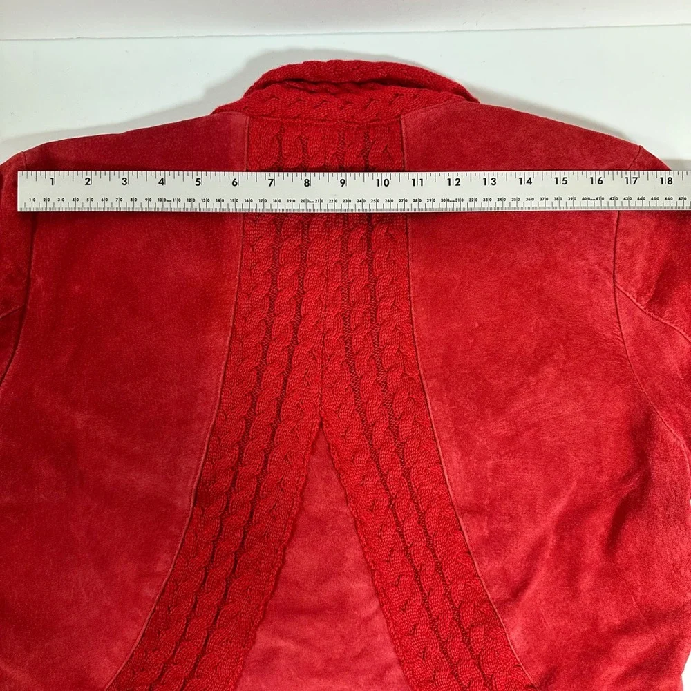 Coldwater Creek Red Suede Leather Jacket Large Knit Trim Button Front Y2K Boho - Picture 9 of 12